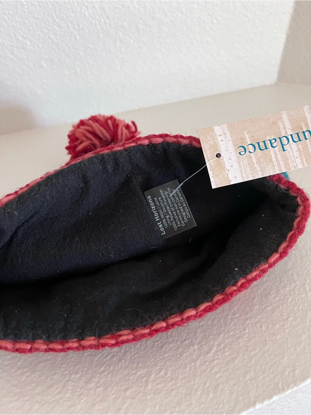 NWT Sundance / Lost Horizons Teal Knit Pom Hat with Pink Floral Embroidery
